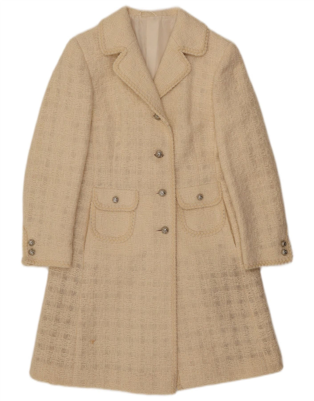 Eksklusiv dameoverfrakke UK 10 Small Off White Check
