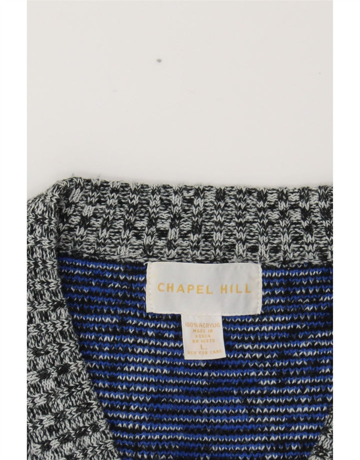 CHAPEL HILL Mens Abstract Pattern V-Neck Jumper Sweater Large Grey Acrylic Vintage Chapel Hill and Second-Hand Chapel Hill from Messina Hembry 