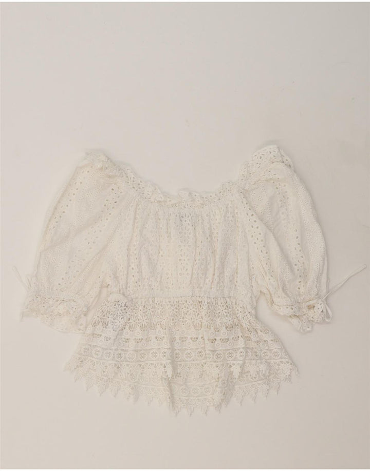 TWINSET Womens Off Shoulder Top UK 10 Small White Cotton Vintage Twinset and Second-Hand Twinset from Messina Hembry 