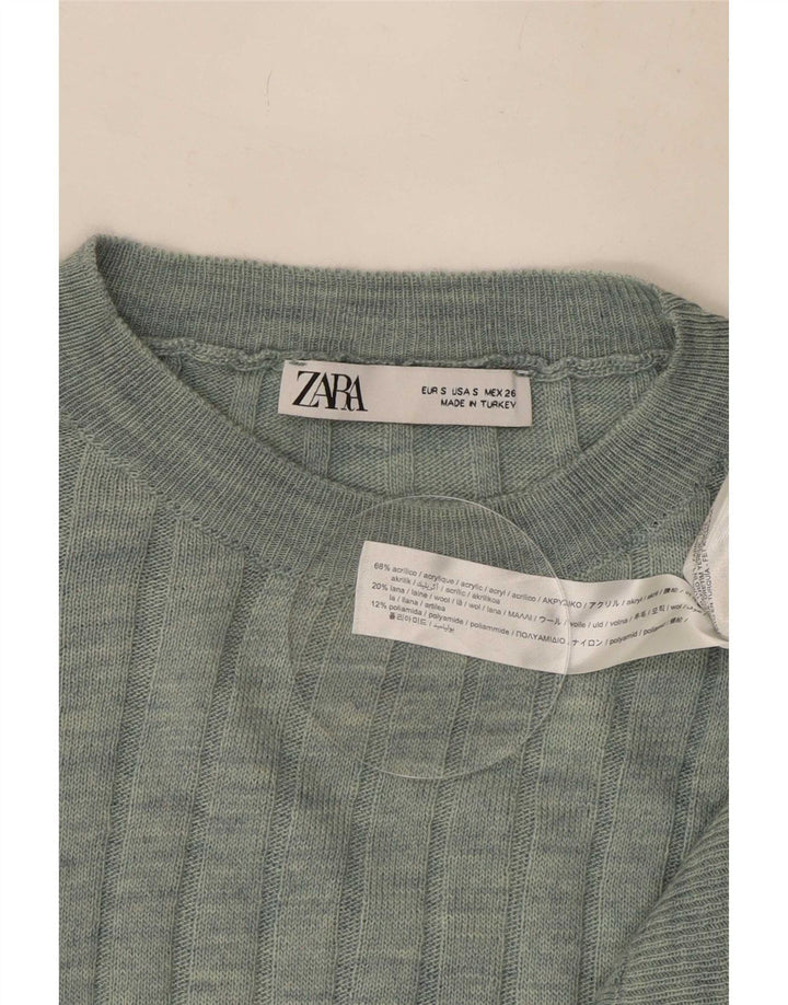 Zara Dame Oversized Crew Neck Jumper Sweater UK 10 Small Green Flecked