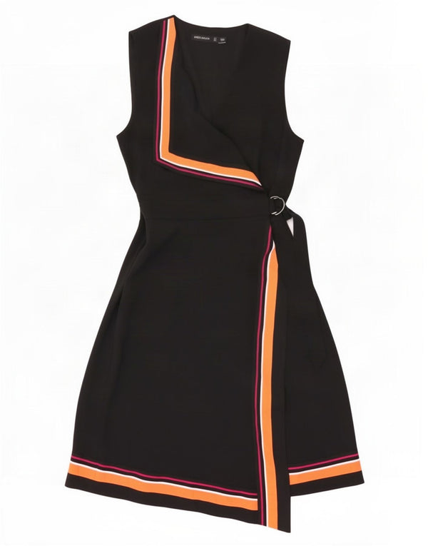 Karen Millen Dame Sleeveless Wrap Dress UK 12 Medium Black Colourblock