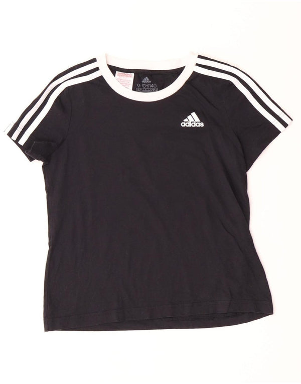 ADIDAS Pige T-Shirt Top 9-10 År Sort Bomuld