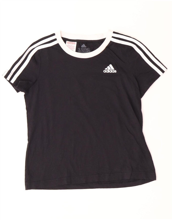 ADIDAS Pige T-Shirt Top 9-10 År Sort Bomuld