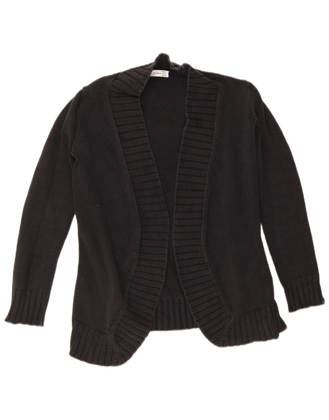 Zara Womens Open Cardigan Sweater UK 14 Large Black Bomuld