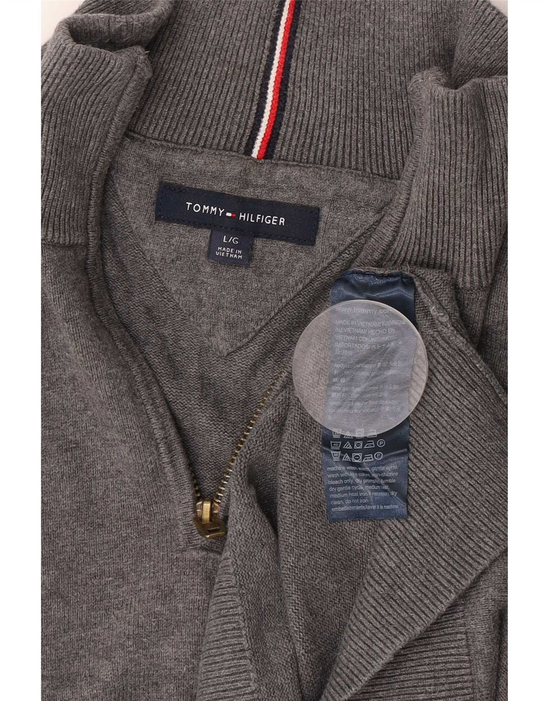 Tommy Hilfiger Herre Zip Neck Jumper Sweater Stor Grå Bomuld