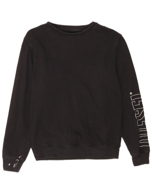 Diesel Dame Grafisk Sweatshirt Jumper UK 14 Medium Sort Bomuld