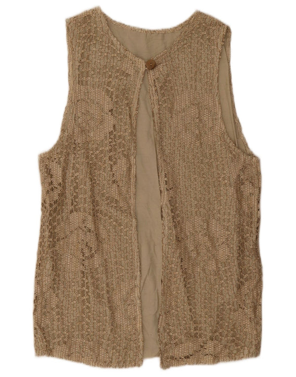 Vintage dame ærmeløs cardigan top UK 14 Medium Beige Floral