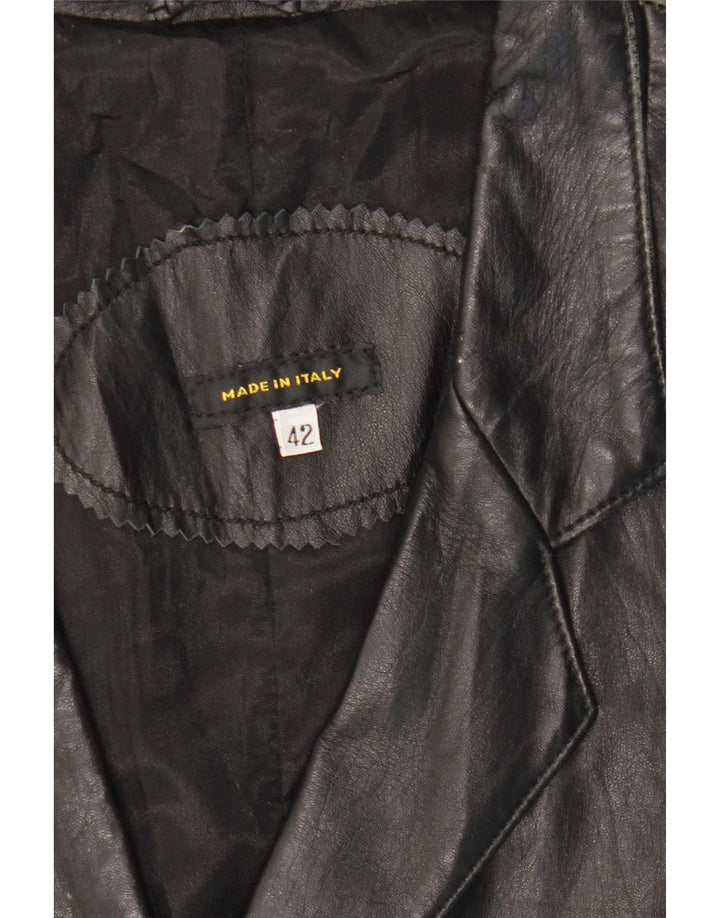 Vintage dame 3-knaps læder blazerjakke IT 42 Medium Sort