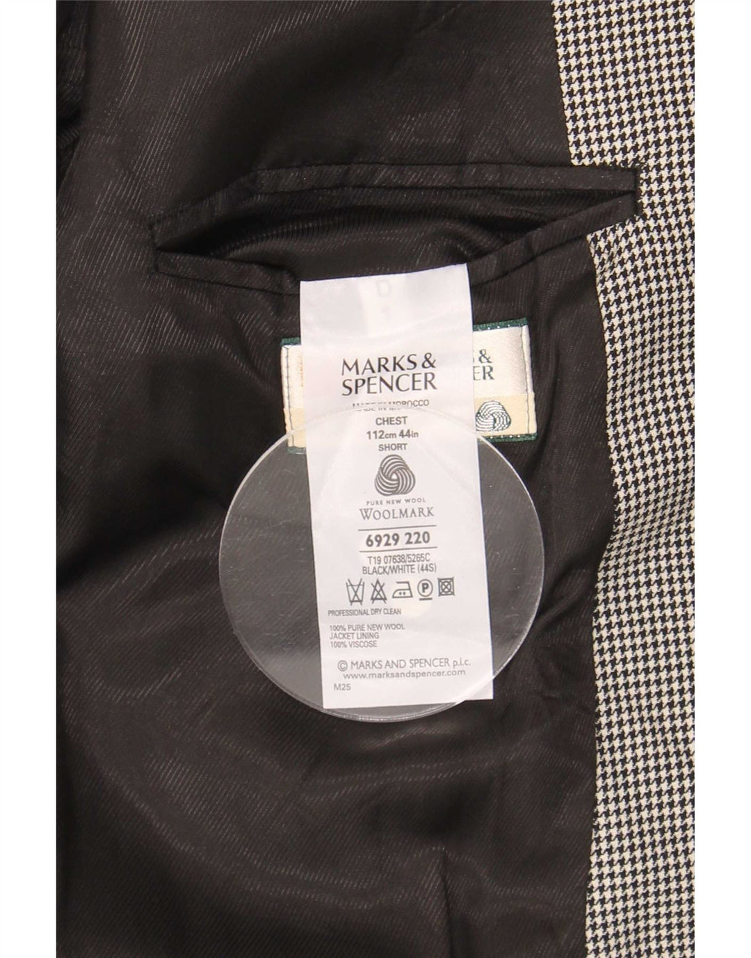 Marks & Spencer Herre 2-knaps blazerjakke UK 44 XL Sort Houndstooth