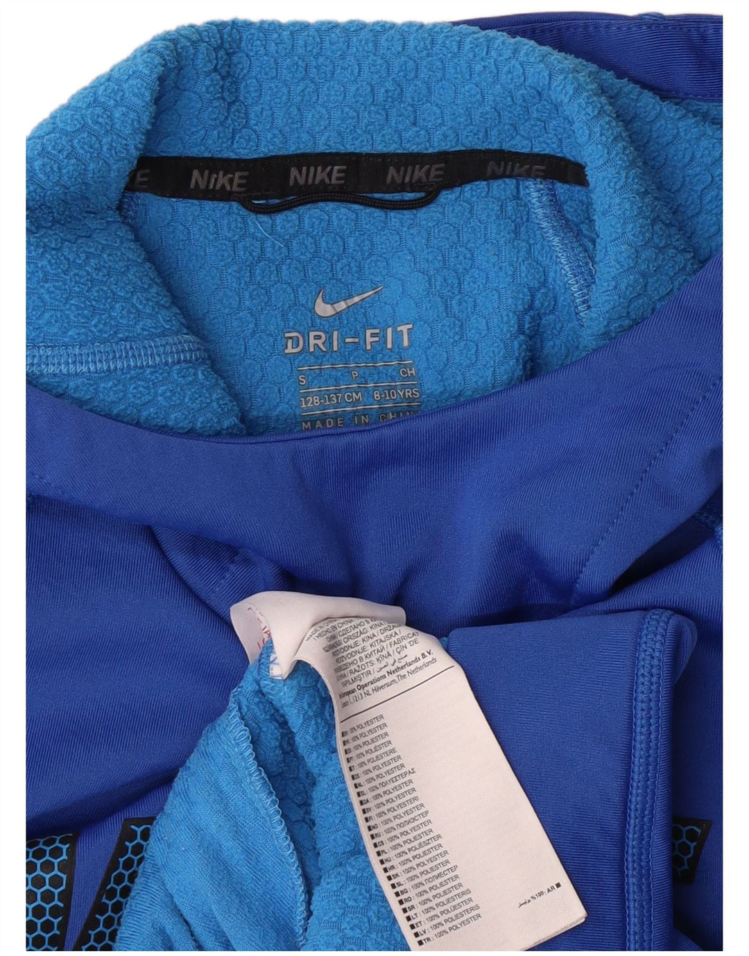 NIKE Dri Fit grafisk hættetrøje til drenge 8-9 år Lille blå polyester