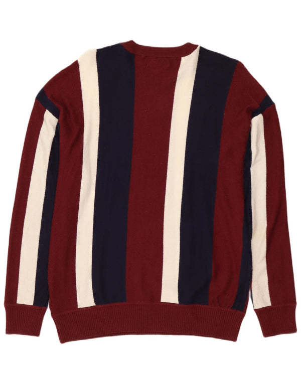 ZARA sweater med rund hals til mænd Medium Burgund stribet nylon