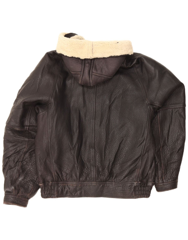 Vintage læderjakke til mænd med hætte UK 42 XL Sort