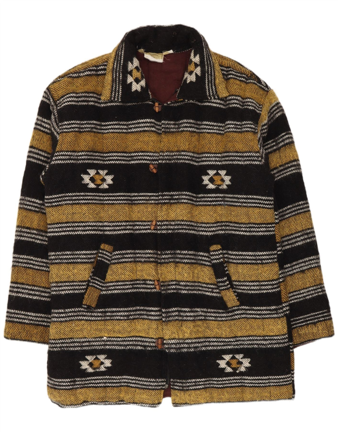 Vintage Duffle Coat til mænd UK 40 Stor flerfarvet geometrisk uld