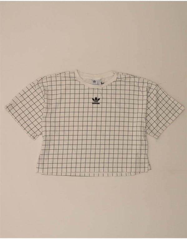 Adidas Womens Crop Oversized T-shirt Top UK 10 Lille hvid ternet bomuld