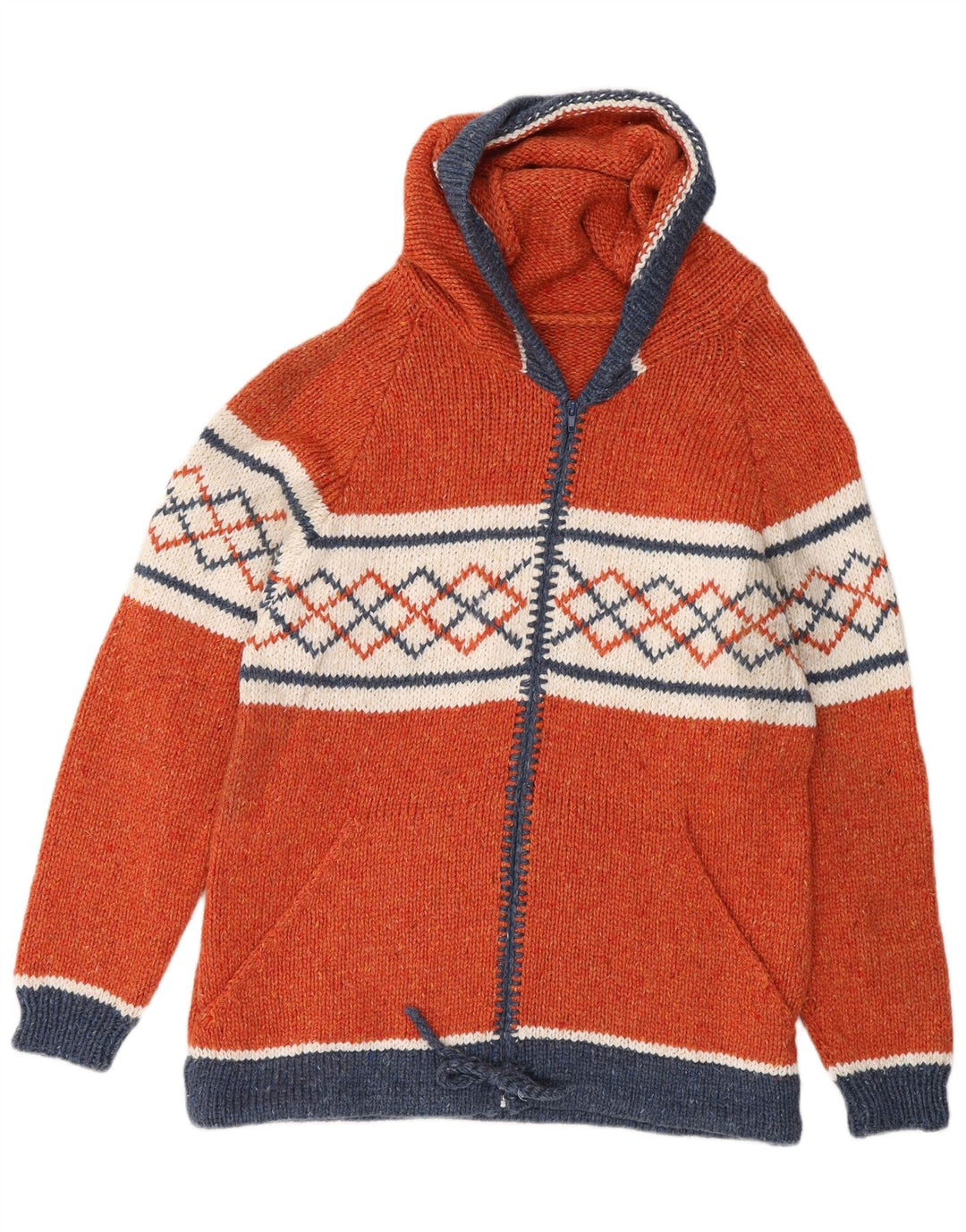 APS Malhas Dame Hætte Cardigan Sweater UK 12 Medium Orange Geometric