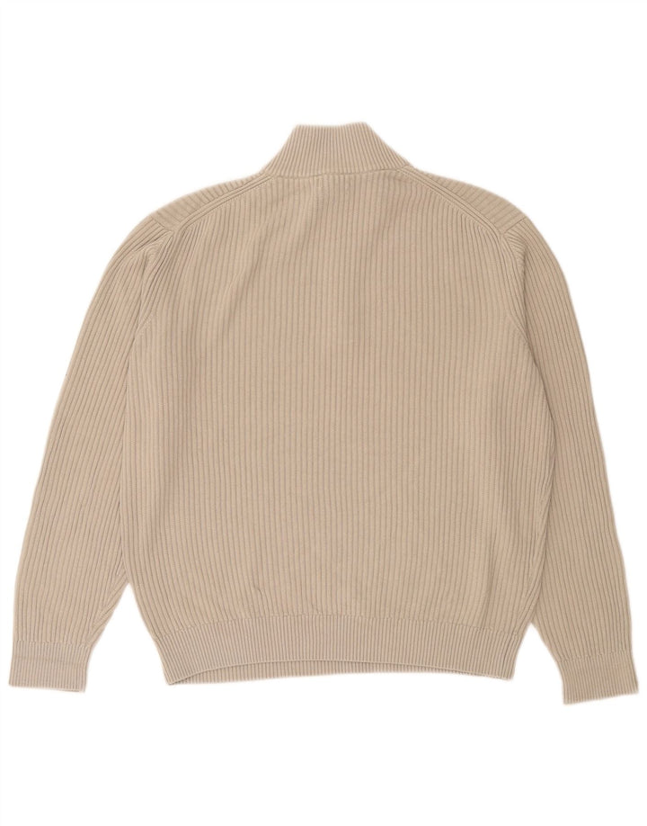 Massimo Dutti Herre Zip Neck Jumper Sweater Medium Beige Bomuld