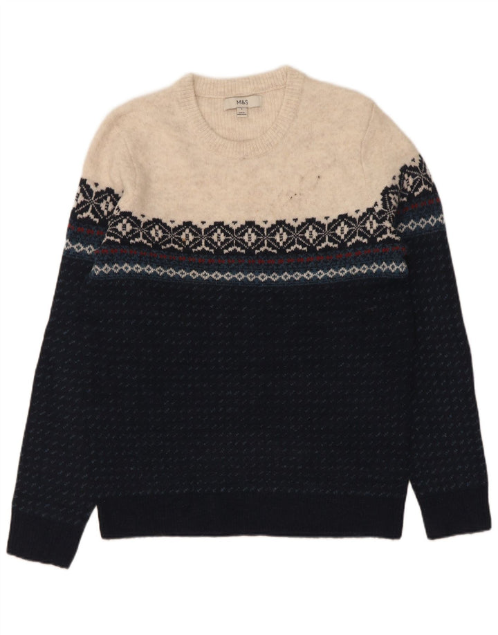 Marks & Spencer Herre sweater med rund hals, lille marineblå farveblok