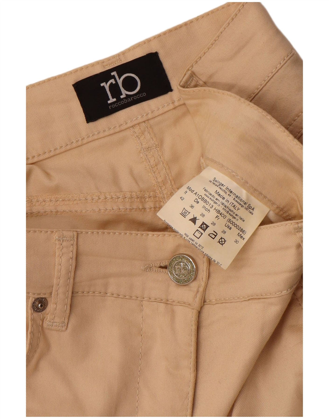 Roccobarocco Dame Skinny Jeans IT 42 Medium W30 L31 Beige Bomuld