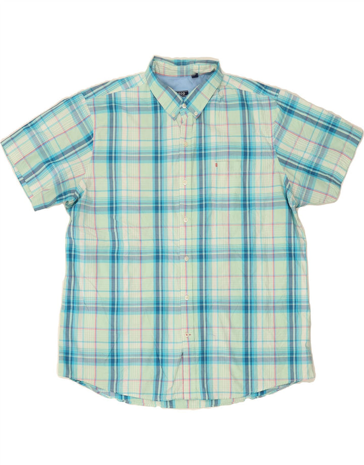 IZOD Mens Short Sleeve Shirt 2XL Blue Check Cotton Vintage Izod and Second-Hand Izod from Messina Hembry 