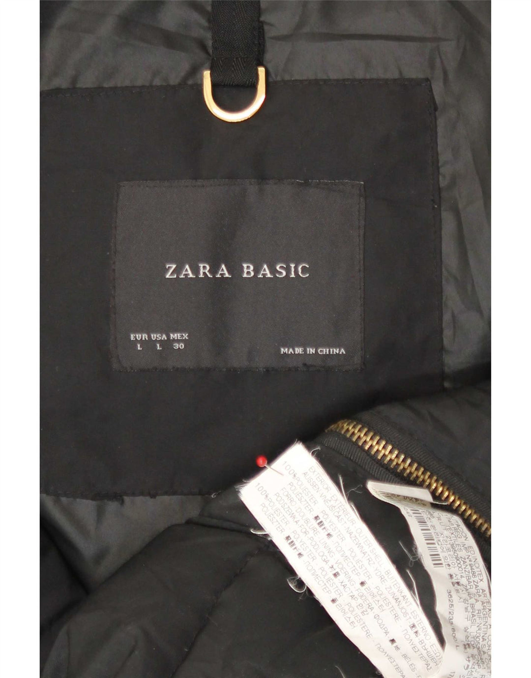 Zara Dame Hætte Polstret Jakke UK 16 Stor Sort Polyester