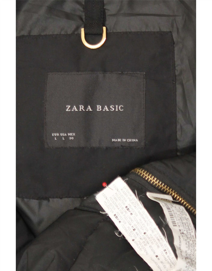 Zara Dame Hætte Polstret Jakke UK 16 Stor Sort Polyester