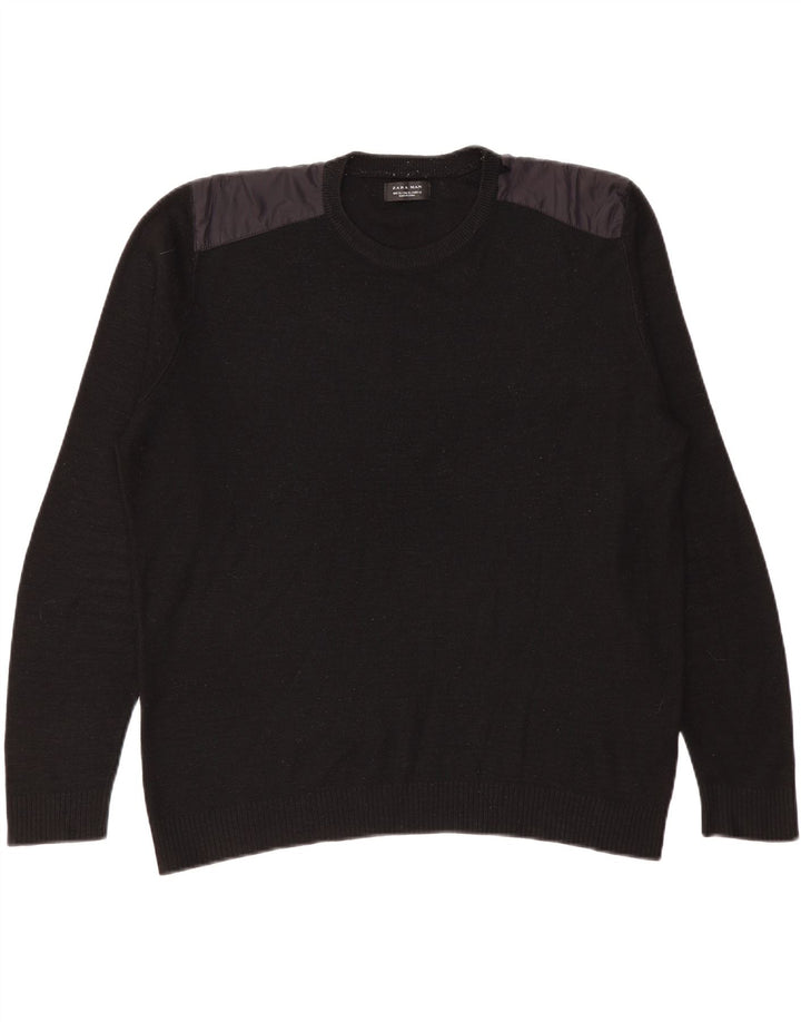 Zara Herre Crew Neck Jumper Sweater XL Sort Akryl