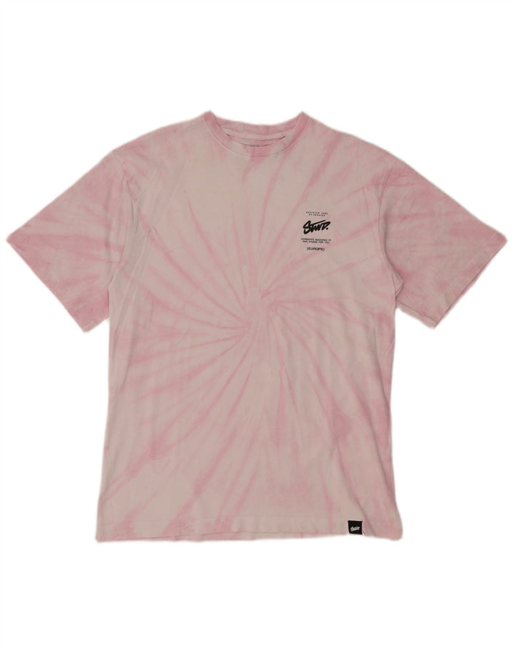 PULL & BEAR Herre grafisk T-shirt Top Lille Pink Tie Dye Bomuld