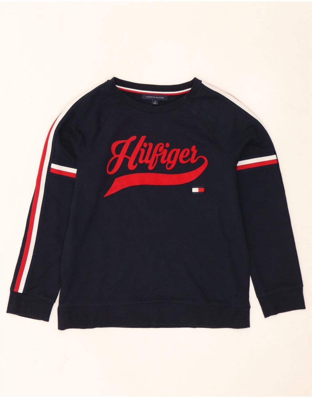 Tommy Hilfiger Dame Grafisk Sweatshirt Jumper UK 14 Medium Navy Blue