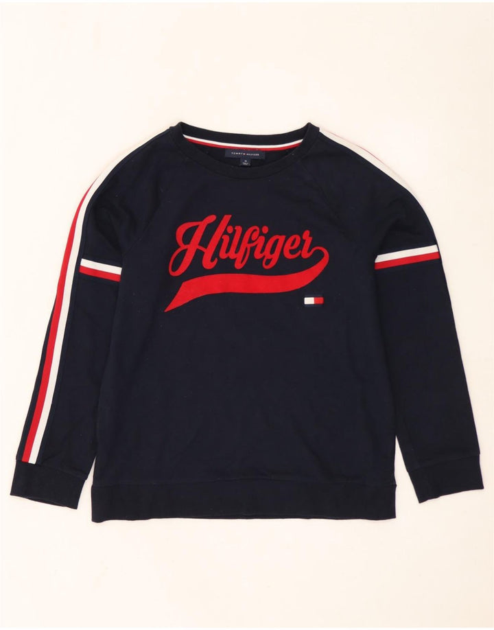 Tommy Hilfiger Dame Grafisk Sweatshirt Jumper UK 14 Medium Navy Blue