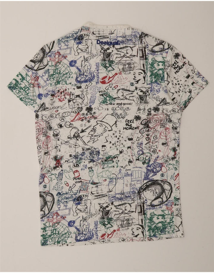 DESIGUAL Herre abstrakt mønster grafisk T-shirt top mellem hvid bomuld