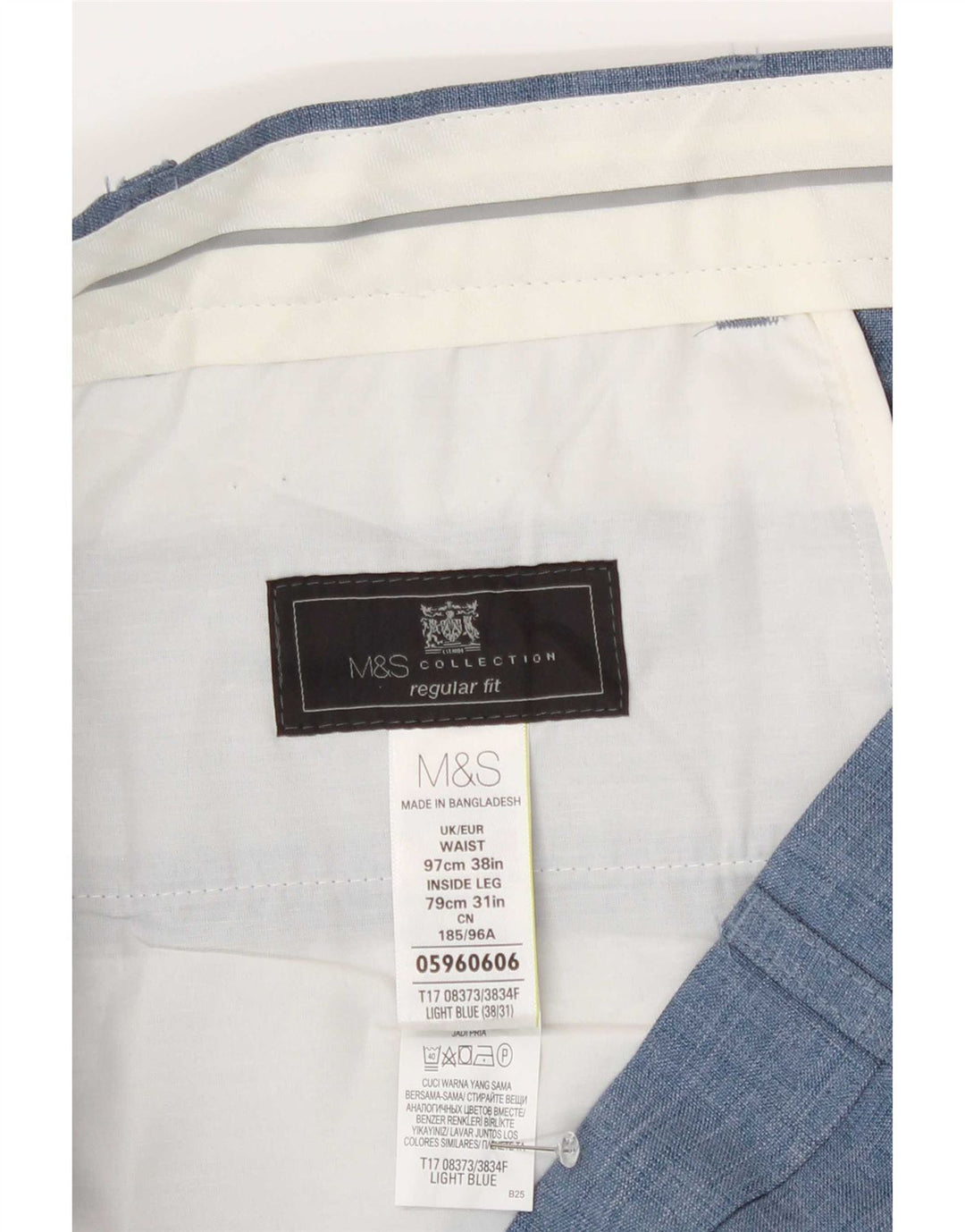 Marks & Spencer Herre Regular Fit Suit Bukser W38 L31 Blå Polyester