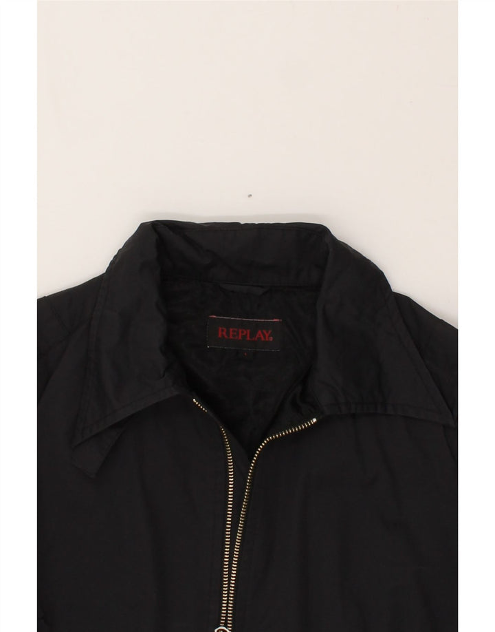 REPLAY Womens Graphic Bomber Jacket UK 14 Large Black Cotton