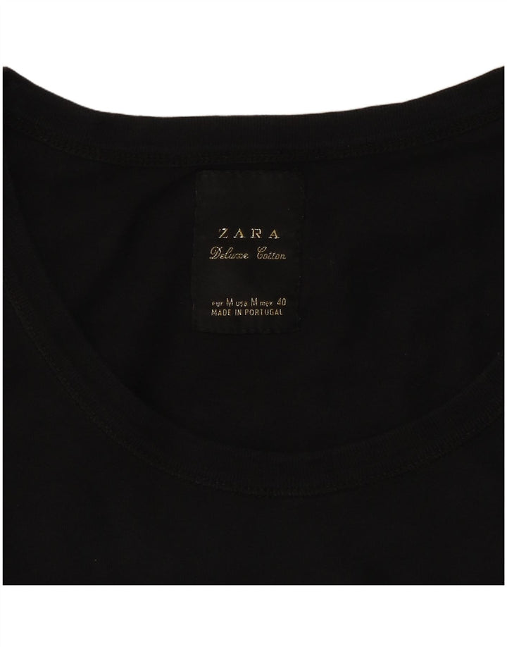 ZARA Dame T-Shirt Top UK 12 Medium Sort Bomuld