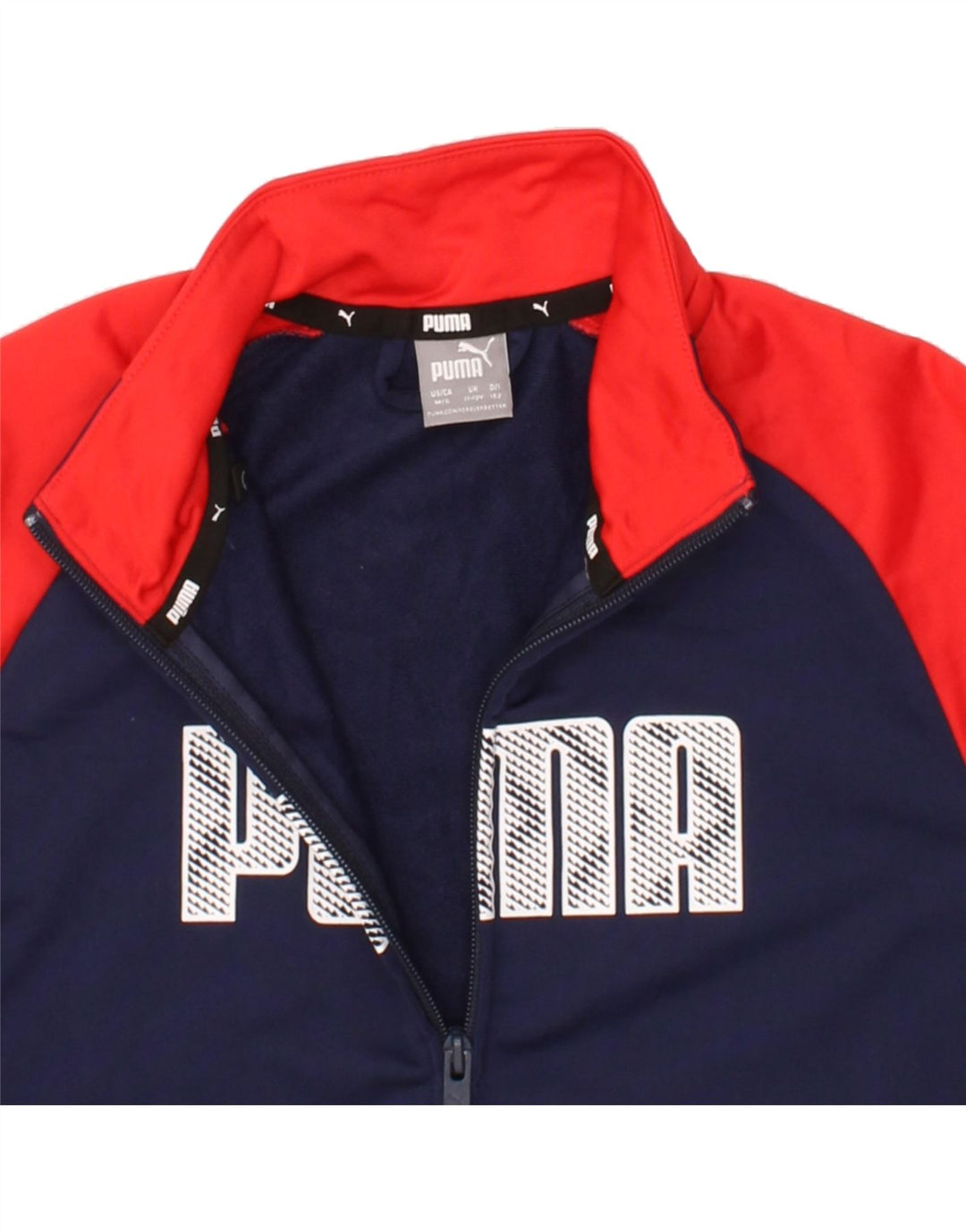 PUMA Boys Graphic Tracksuit Top Jacket 11-12 Years Navy Blue Colourblock Vintage Puma and Second-Hand Puma from Messina Hembry 