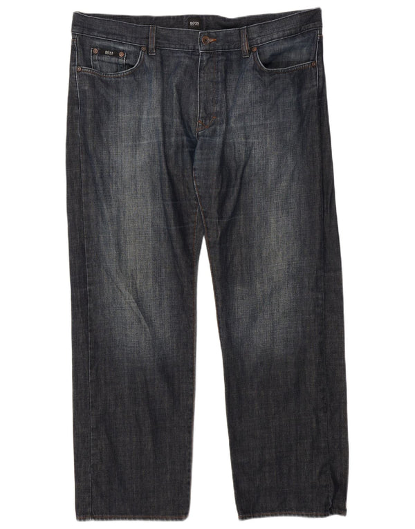 Hugo Boss Straight Jeans til mænd W40 L32 Marineblå bomuld