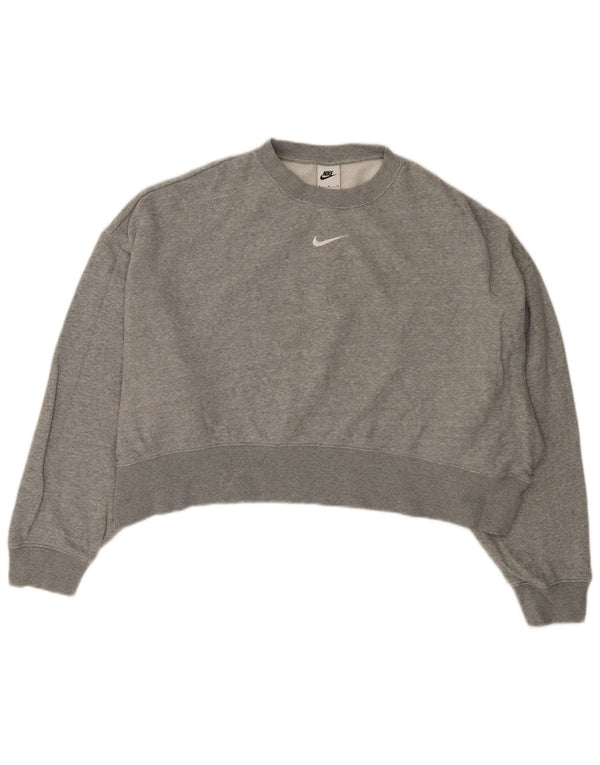 NIKE Womens Oversized Crop Sweatshirt Jumper UK 14 Medium Grey Bomuld