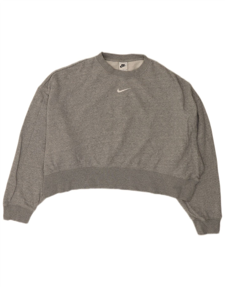 NIKE Womens Oversized Crop Sweatshirt Jumper UK 14 Medium Grey Bomuld