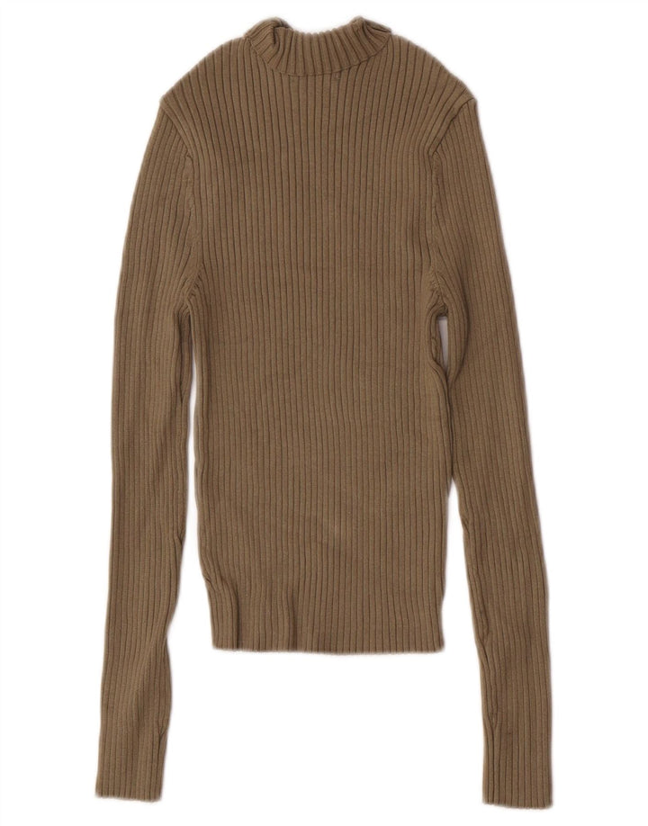 Zara Womens Crop Roll Neck Top Langærmet UK 12 Medium Khaki Viscose