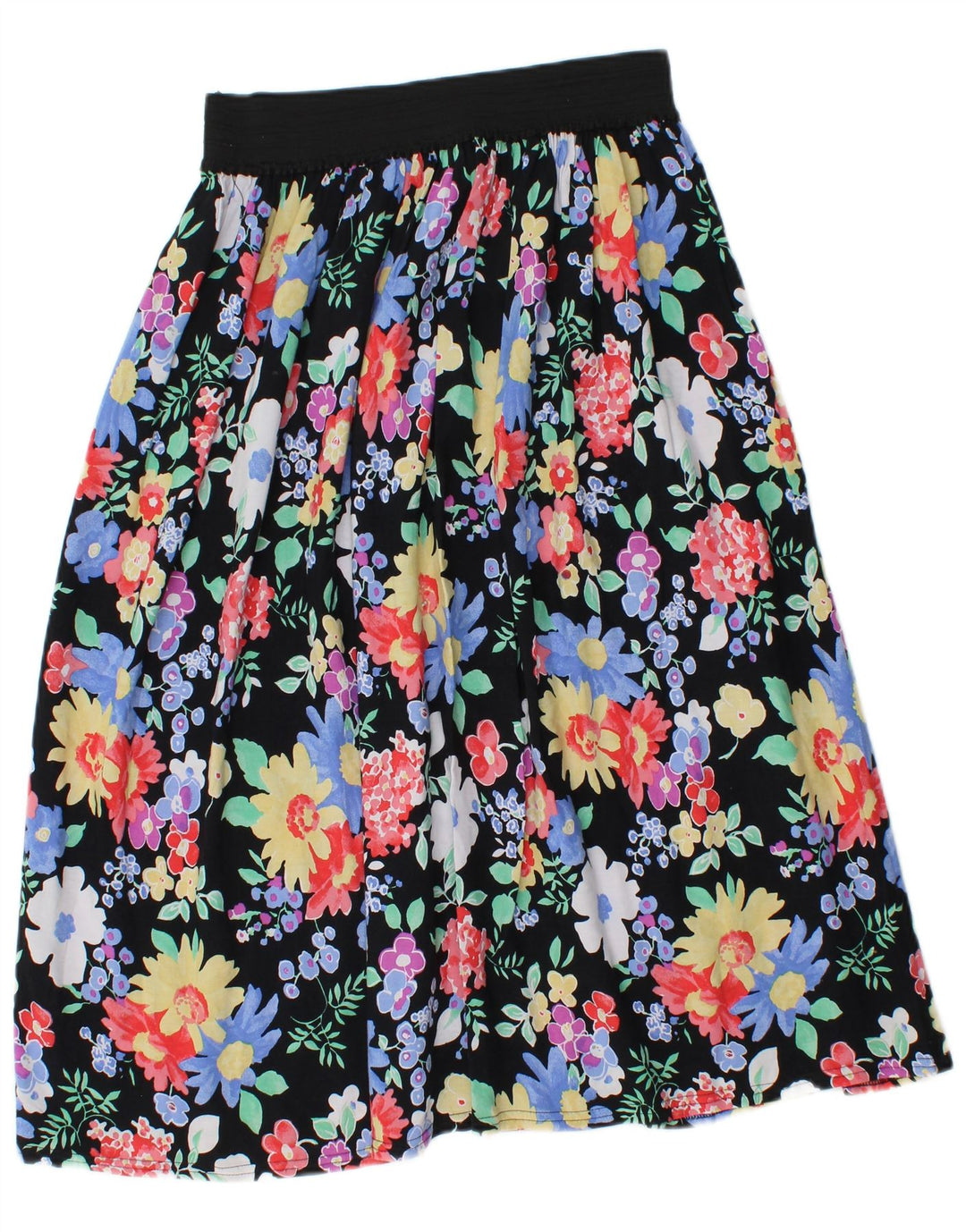 Vintage Midi-nederdel til kvinder W28 Medium Black Floral Viscose