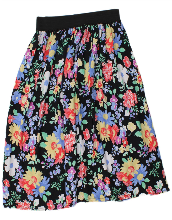 Vintage Midi-nederdel til kvinder W28 Medium Black Floral Viscose