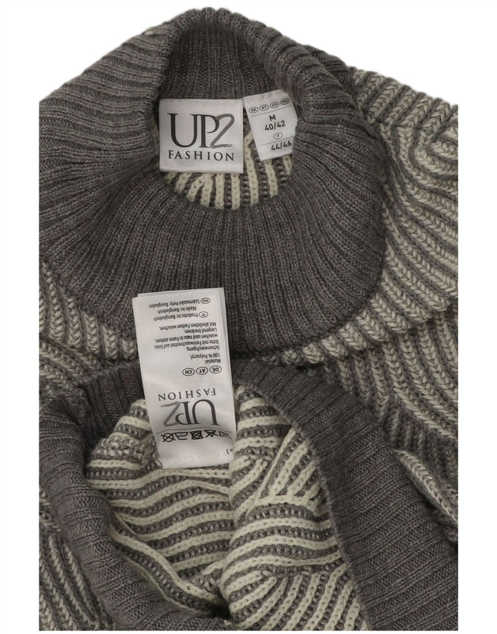 Vintage Herre Turtle Neck Jumper Sweater UK 40/42 Medium Grå Geometrisk