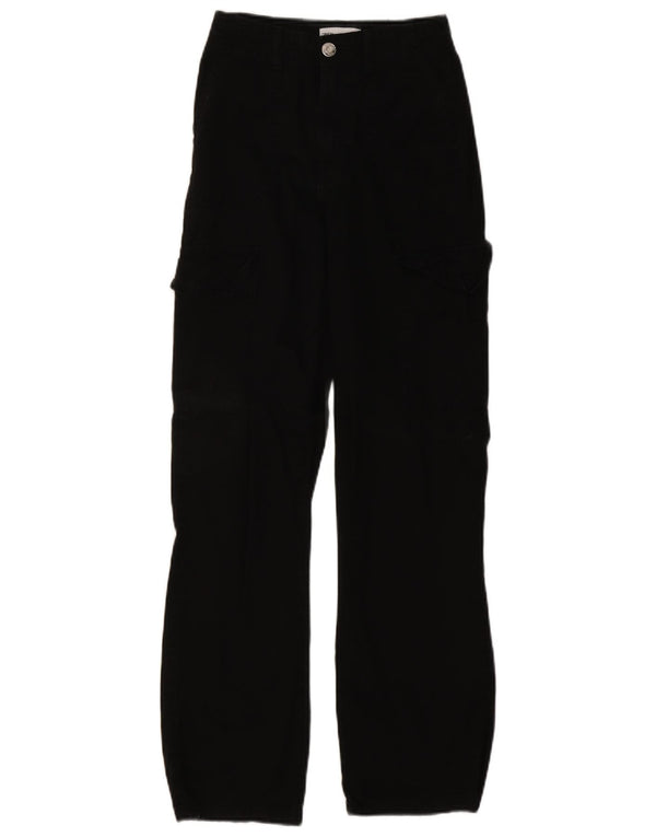Zara Womens Straight Cargo Trousers EU 32 2XS W22 L29 Black Cotton