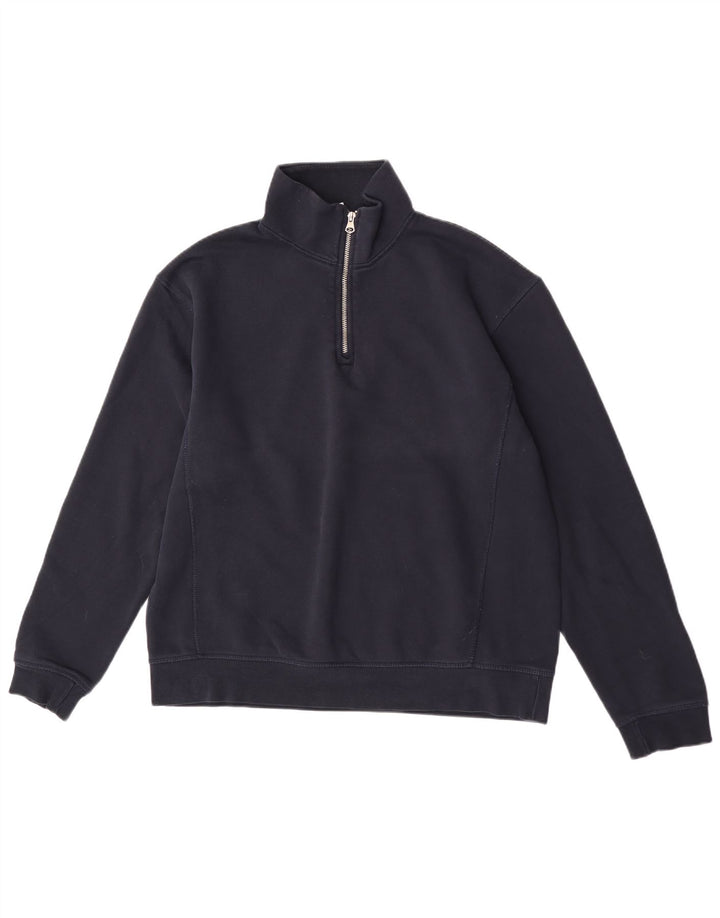 Zara Herre Zip Neck Sweatshirt Jumper Large Navy Blue Bomuld