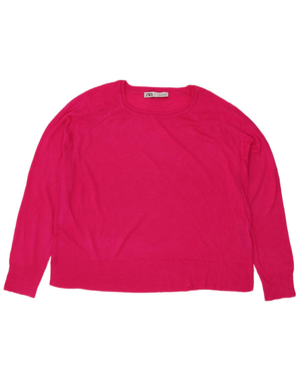 Zara Dame Boat Neck Jumper Sweater UK 14 Medium Pink Viscose