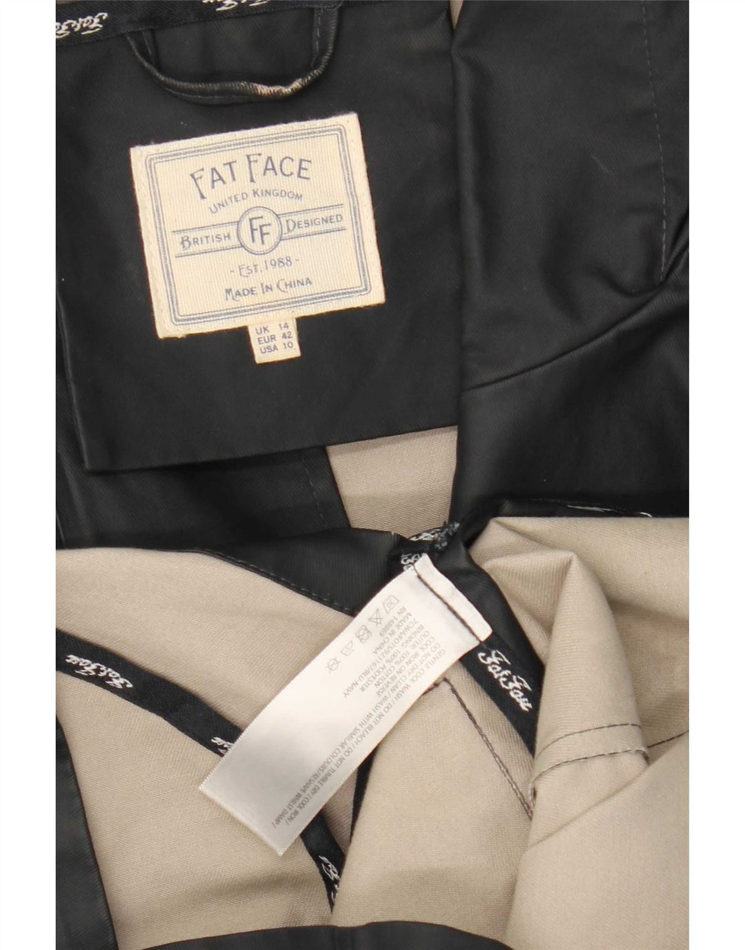 Fat Face Dame Hætte Regnfrakke UK 14 Large Navy Blue Polyester