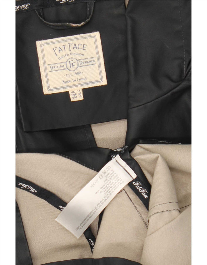 Fat Face Dame Hætte Regnfrakke UK 14 Large Navy Blue Polyester