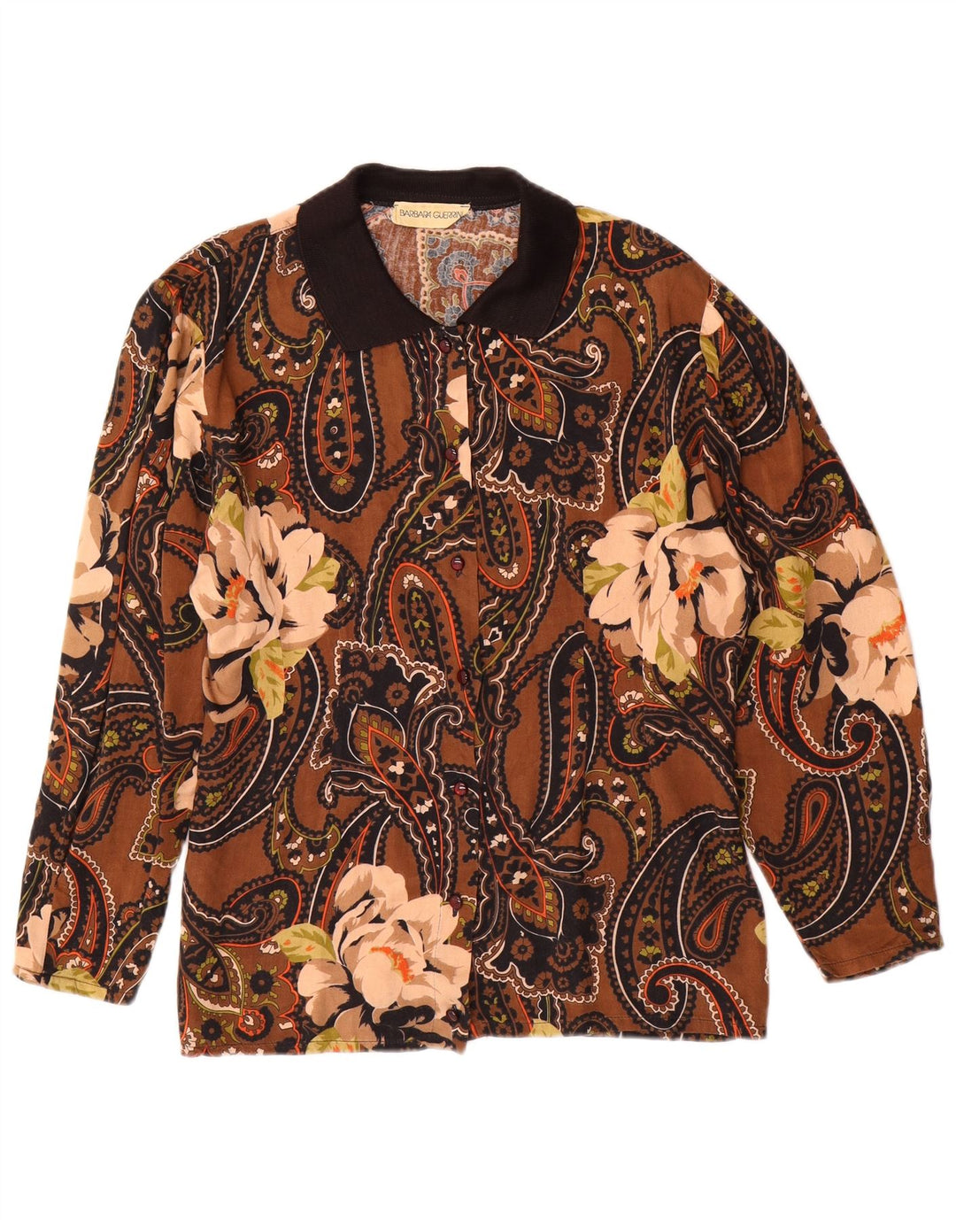 VINTAGE Dameskjorte UK 14 Medium Brun Paisley
