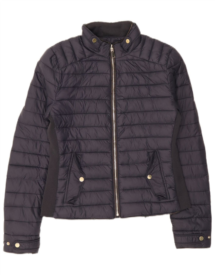 Zara Dame Polstret Jakke UK 10 Small Navy Blue Nylon
