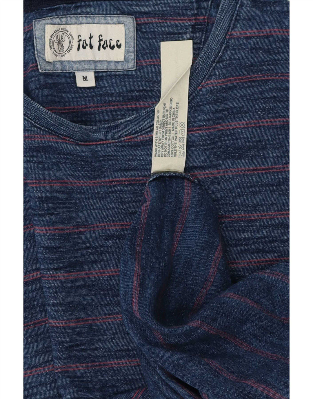 Fat Face Herre T-Shirt Top Medium Marineblå Nålestribet bomuld