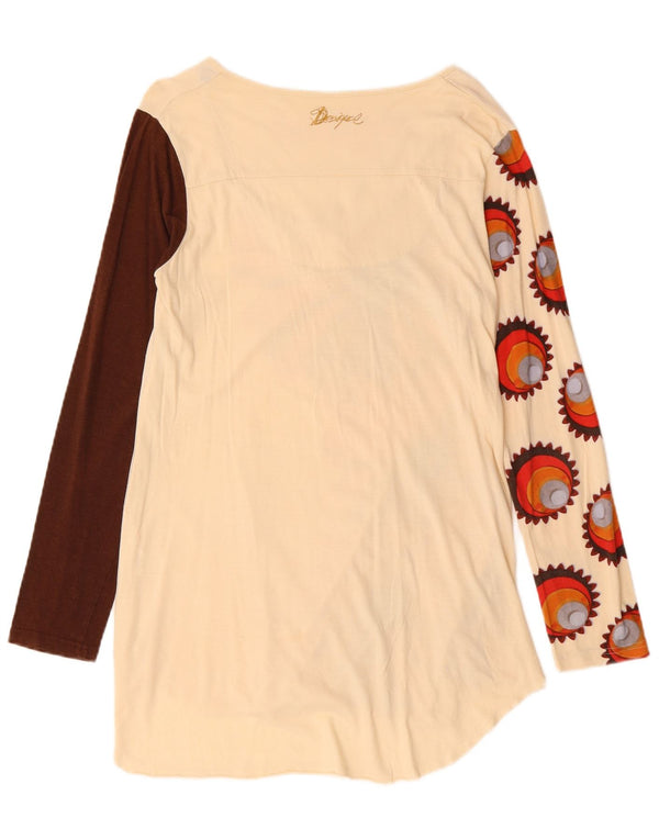 Desigual Dame Grafisk Top Langærmet UK 18 XL Off White Blomsterbomuld